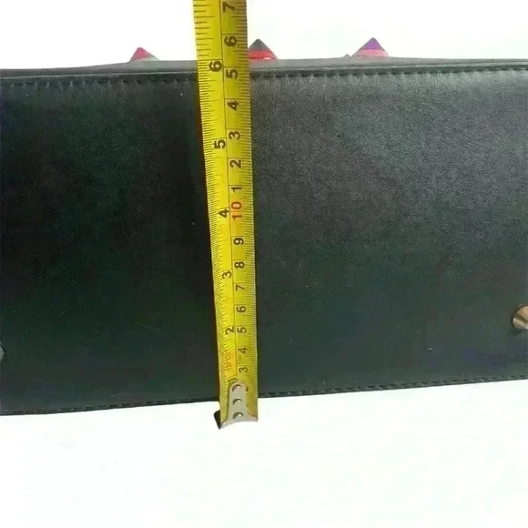 Black  Tote Bag Faux Leather Colorful Studs & Grommet Details, Large 80s Rock - Picture 15 of 16